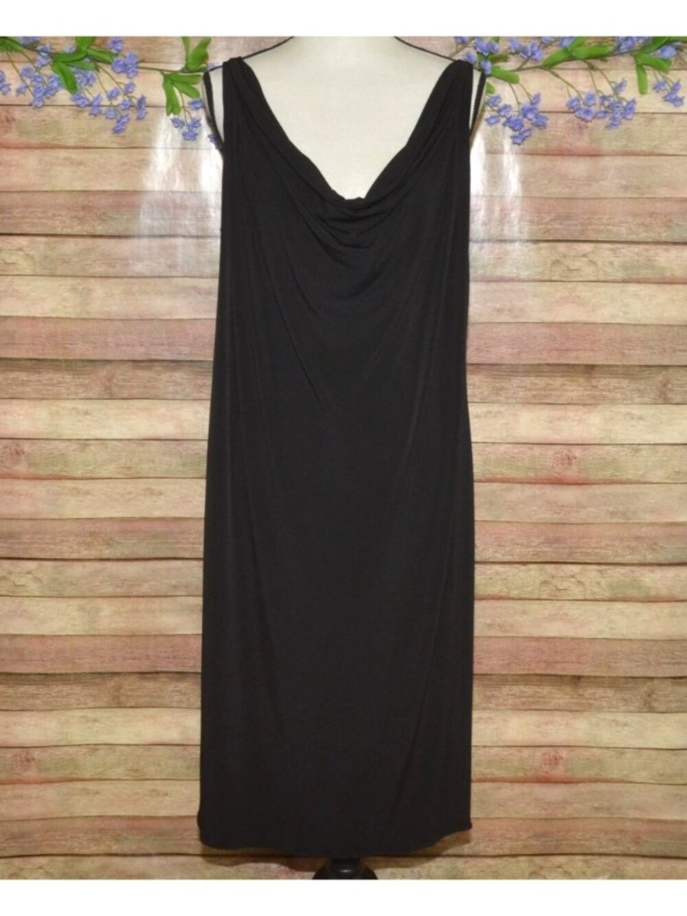 Evanese Womens XL Black Midi Dress Cowl Neck Sleeveless LBD Stretch Comfy Formal